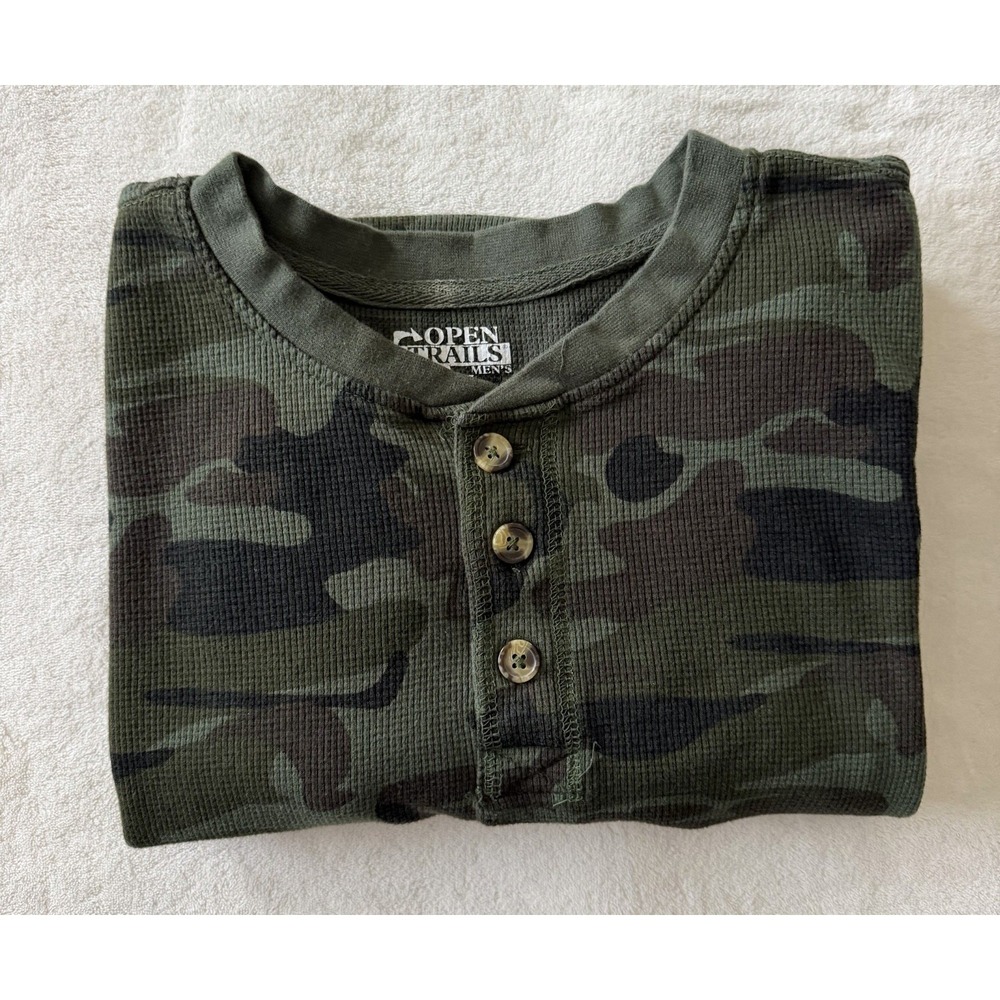 Open Trails Mens Camo Thermal Henley Long Sleeve Shirt Size L - EUC